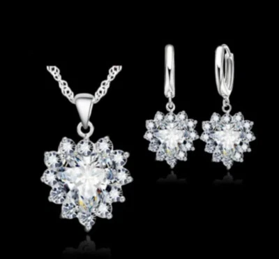 Schmuckset crystal Kette Anhänger Ohrringe Strass Herz 925 Silber Zirkon 34-1634 - Bild 1 von 2
