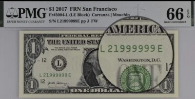 Fancy  Rollover Pair (2) $1 2017 S/N 21-999999/ 22000000 (22 Million Serial) - Image 1 of 4