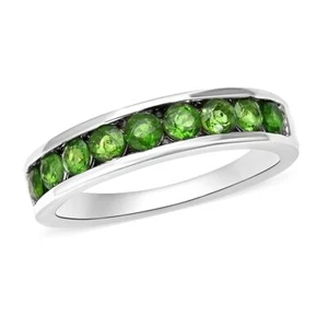 1.15ctw Russian Chrome Diopside Half Eternity Ring Platinum Plated Size 6 - Picture 1 of 6