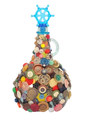 Vintage Button Bottle Craft Weeber Celluloid Glass Plastic Pearl Metal 10.5" - Image 1 of 4