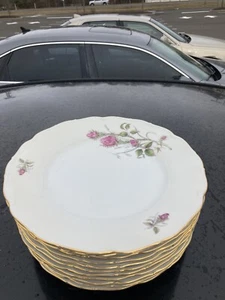 Bohemia Czech - 11 Dinner Plates -Vtg Moss Rose Dinner Plates 10.25” Gold Gilt - Picture 1 of 3