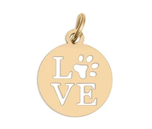 18K Gold PVD Stainless Steel Paw Print Love Charm w/ Zipper Pull - Picture 1 of 2