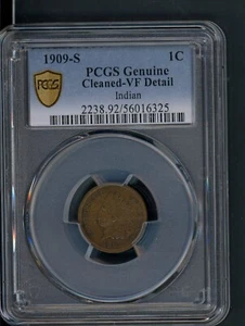 US 1909 -S SAN FRANCISCO INDIAN HEAD SMALL CENT PCGS VF DETAILS A136 - Picture 1 of 2