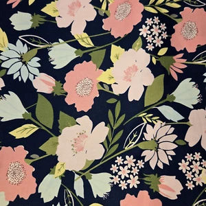 Dark Blue Peach Green Floral Fabric Brother Sister Design 3+yd x 44" - Picture 1 of 7