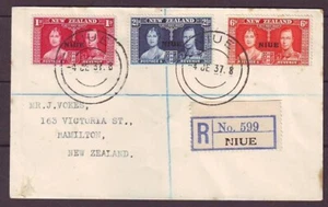 q8124/ Niue Islands Overprint on New Zealand Registered FDC Cover 1937 - Picture 1 of 2