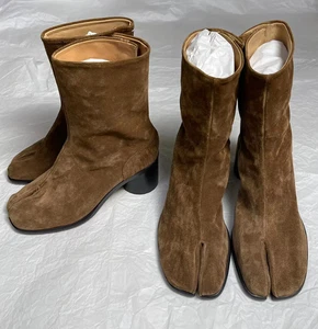 Damen Neu Geteilte Zehe Echtleder Blockabsatz Stiefeletten Winterschuhe - Bild 1 von 14