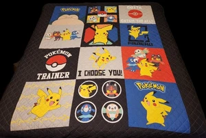Pokemon Trained Black Quilt Blanket 2017 Franco Graphics Nintendo Size Queen - Picture 1 of 2