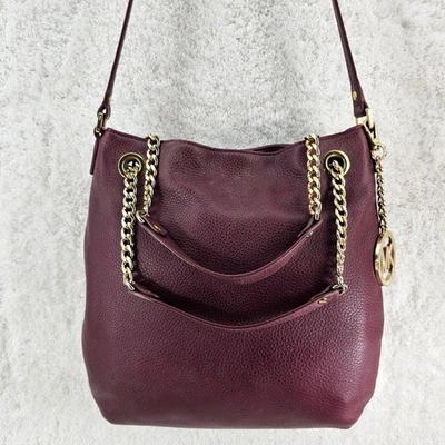 Bolso de Hombro MICHAEL KORS Merlot Cuero Guijarro Hobo Grande Logo Dije Foto 1 de 4