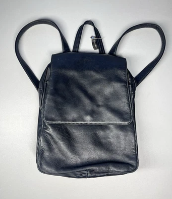Mochila de couro Tignanello bolsa preta aba sobre zíper alças de ombro bolsa de viagem - Imagem 1 de 4