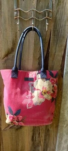 Joules Pink Floral Pattern Canvas Tote Shoulder Shopper Bag Large Good conditio - Picture 1 of 10