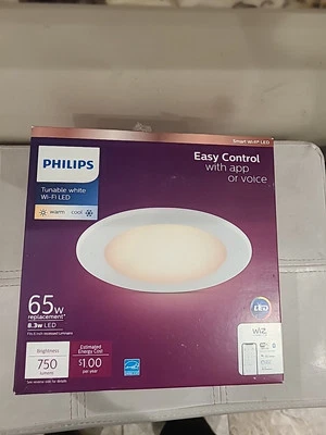 4 Philips 120V 110° 8.3W 2700/5000K Smart Wi-Fi LED Recessed Downlight - White  - Image 1 of 4