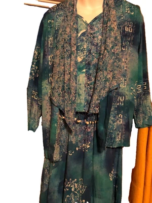 Vtg. Carole Little 3Pc set skirt top cover shades of blue & white sz S petite - Image 1 of 4