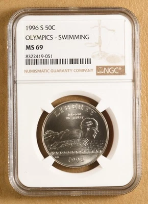 1996 S Olympics Swimming Commemorative Half Dollar NGC MS69 - Image 1 of 2