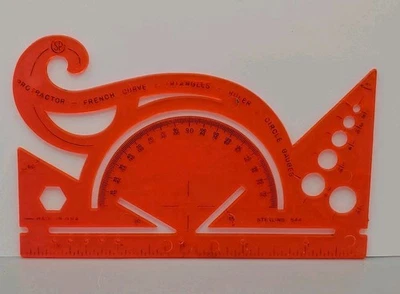Sterling 544 Protractor French Curve Triangle Ruler Circle USA Rare Red Color - Image 1 of 4