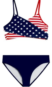 Kanu Surf Swimsuit Girls 10 Red White Blue 2 Piece Bikini Swimwear America 1148 - Picture 1 of 1