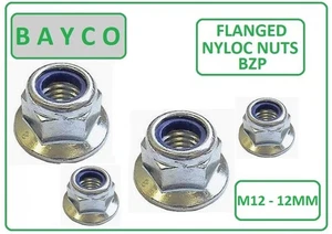 M12 -12MM FLANGED NYLOC NUT INSERT LOCKING NUTS STEEL BZP DIN 6926 ZINC PLT - Picture 1 of 4