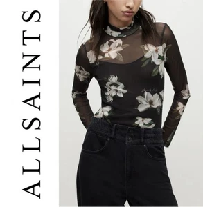 ALLSAINTS💕 $120 Elia Alessa Long Sleeve Mock Neck Bodysuit in Black Size 2 - Picture 1 of 16