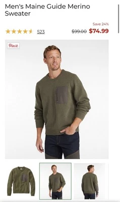 LL Bean Men’s Maine Guide Sweater Gray 100% Merino Lamb’s Wool Commando XL-REG - Image 1 of 4