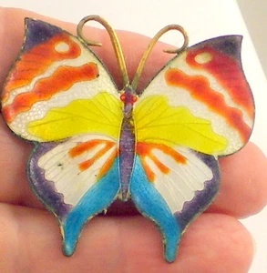 Estate Colorful Rust Purple Yellow Aqua White BUTTERFLY Brass Enamel Brooch Pin - Imagen 1 de 5