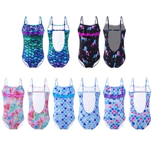Girls Swimming Costume One Piece Mermaid Swimsuit Beach Ruffled Bathing Suits - Picture 1 of 56