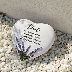 Dad Graveside Lavender Heart Stone Memorial Plaque, Grave Ornament Tribute, Gift - Picture 1 of 6