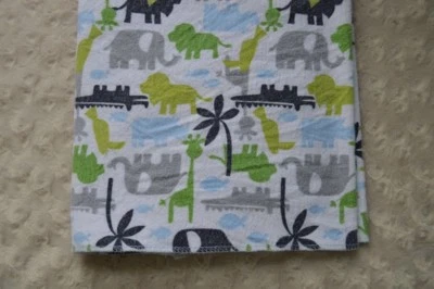 Carter's Animal Baby Blanket Flannel Receiving Blue Green White Elephant Lion - Image 1 of 4