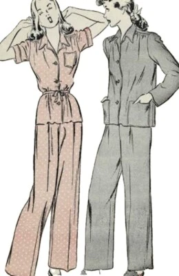 1940s Pyjamas Lounge Suit Gathered Shoulder Sewing Pattern Butterick 2700 - Image 1 of 3