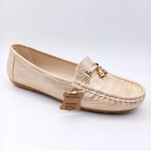 Mocassins Cuir Richelieu Chaussures Femme - 36 et 39 - Pompons Beige Or - Imagen 1 de 11