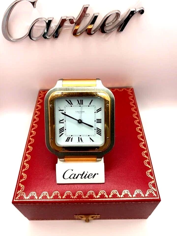 *** CARTIER SANTOS de Cartier Table Desk Alarm Clock model 7508 with box *** Cover