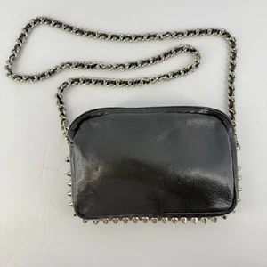 Rebecca Minkoff Flirty Black Leather Crossbody Bag with Silver Studs and Chain - Picture 1 of 17