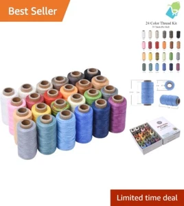 24 Vibrant Colors Flat Waxed Polyester Thread - 55 Yards for Leather Crafts - Picture 1 of 9