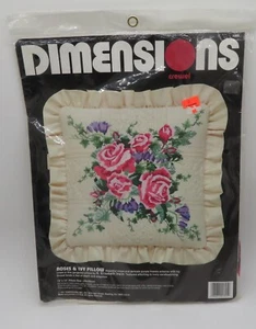 Vintage 1991 Dimensions Crewel Kit Roses & Ivy PILLOW Kit 1395 14” X 14” SEALED - Picture 1 of 6