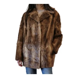 Chaqueta de piel de visón vintage años 90 para mujer M-L marrón cuello de camisa Made in Germany - Imagen 1 de 12