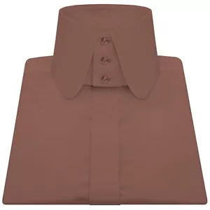 1930er Vintage High Penny Collar Herren schokobraun versteckte Knopfleiste Bürohemd - Bild 1 von 11