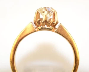 ANTIQUE 18K YELLOW GOLD MINE CUT .69 CT DIAMOND RING SIZE 6.25 $2150 APPRAISAL - Picture 1 of 6