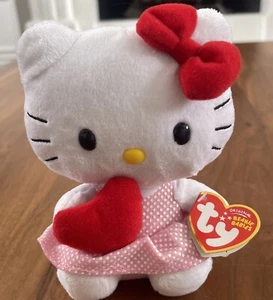 TY Beanie Babies Hello Kitty Sanrio Plush Pink White Polka Dot Dress 2010 6" NWT - Picture 1 of 11