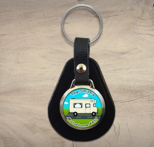 Personalised Motorhome Keyring Leather Fob Customised Birthday Gift R52 - Picture 1 of 1