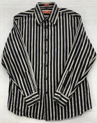 Report Collection 100% Cotton Button Down Stripped Shirt Large Black Long Sleeve - Image 1 of 4
