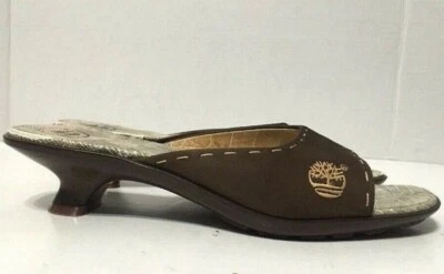 Sandalias Timberland Mule de tacón bajo punta abierta sin cordones de cuero marrón para mujer talla 7,5 Foto 1 de 4