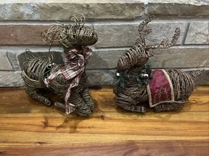 2 Wicker Reindeer Rattan Wire Deer Christmas Mantel Table Holiday Decor Porch - Picture 1 of 14