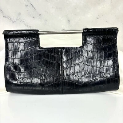 Vintage The Limited y2k black faux croc clutch handbag grunge goth retro metal - Image 1 of 4