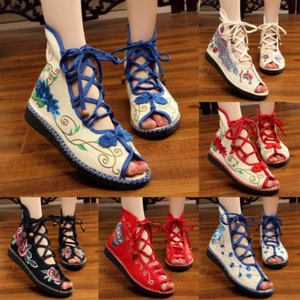 Women Chinese Embroidered Flat Shoes Mary Cotton Floral Handmade Sandals slipper - Picture 1 of 25