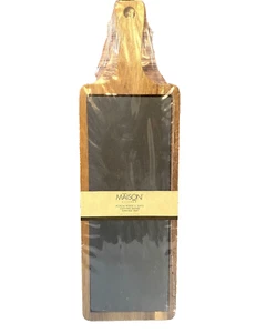 Maison Kitchen Acacia Wood and Slate Cutting Board Serving Tray Charcuterie NWT  - Picture 1 of 4