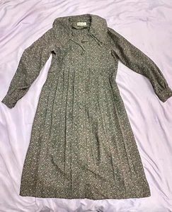 Vintage 60-70’s Albert Nipon Dress Double Collar green 8-10 Floral Button - Picture 1 of 14