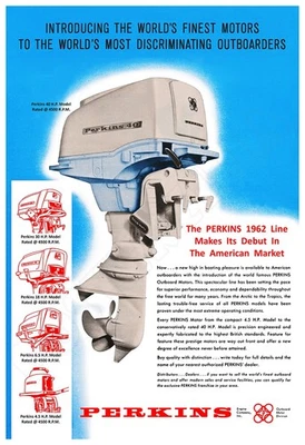 Pôster publicitário estilo vintage 1962 motor de popa Perkins - Imagem 1 de 4