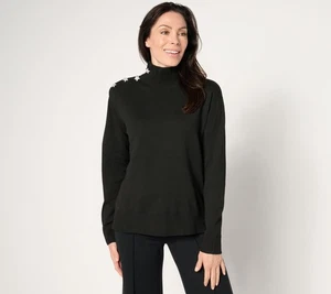 Peace Love World Rollkragenpullover mit Sternenknöpfen Schwarz S Neu - Bild 1 von 1