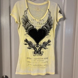 Velvet Stone T-Shirt Yellow Short Sleeve Top Size Large With Black Sparkles - Picture 1 of 6