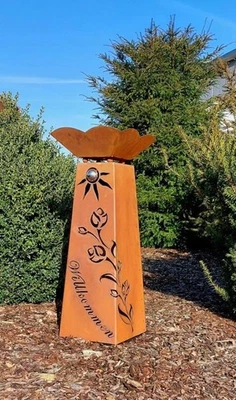 Jabo Design Rost Säule + Schale RS107+S11_B "Tulpenranke mit Willkommen" Säule - Bild 1 von 4