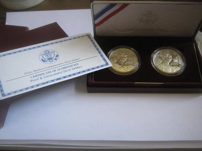 1999 P DOLLEY MADISON Proof and Unc Commemorative Dollar Set w/ OGP & COA - Image 1 of 4