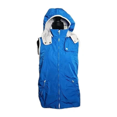 Chaleco cortavientos Lauren Ralph Lauren Active azul con capucha cremallera bolsillos delanteros talla M Foto 1 de 4